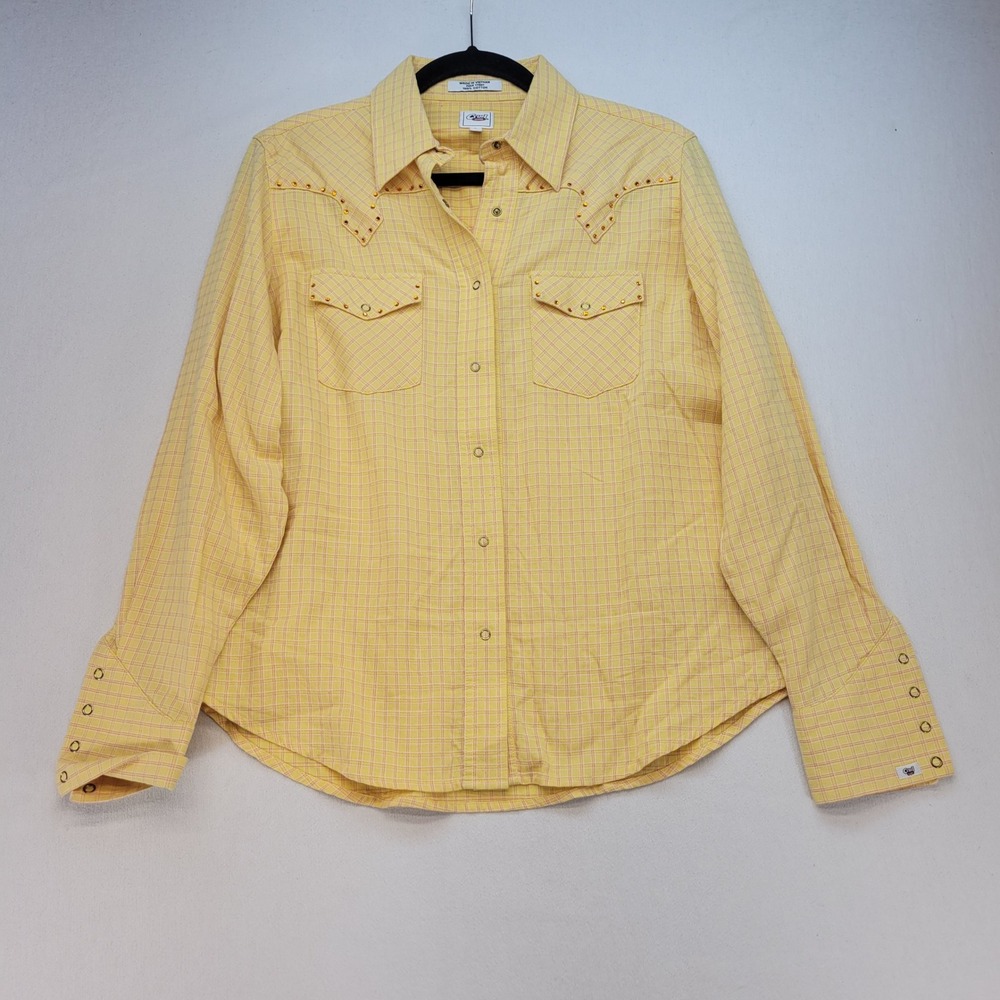 Cruel Girl Western Snap Shirt Kids Large Yellow Plaid Studded Yoke Cowgirl Top